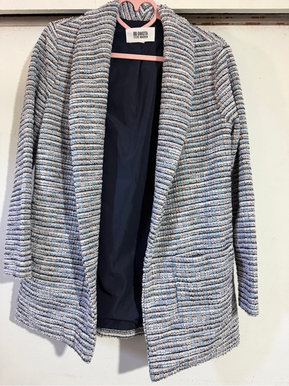BB Dakota x Steve Madden Multicolor Pastel Tweed Open Blazer